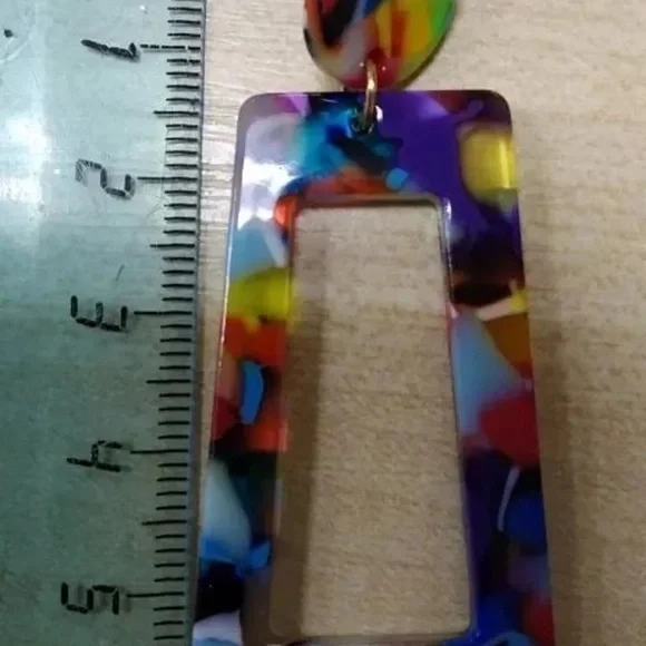 Colorful Geometric Earrings Blue Purple Red Yellow Green Black -Very Lite weight - Picture 3 of 3